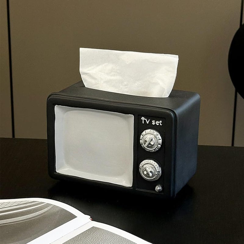 حامل علبة المناديل على شكل تلفزيون قديم من الراتنج، ديكور منزلي متعدد الوظائف لغرفة المعيشة - Image 5